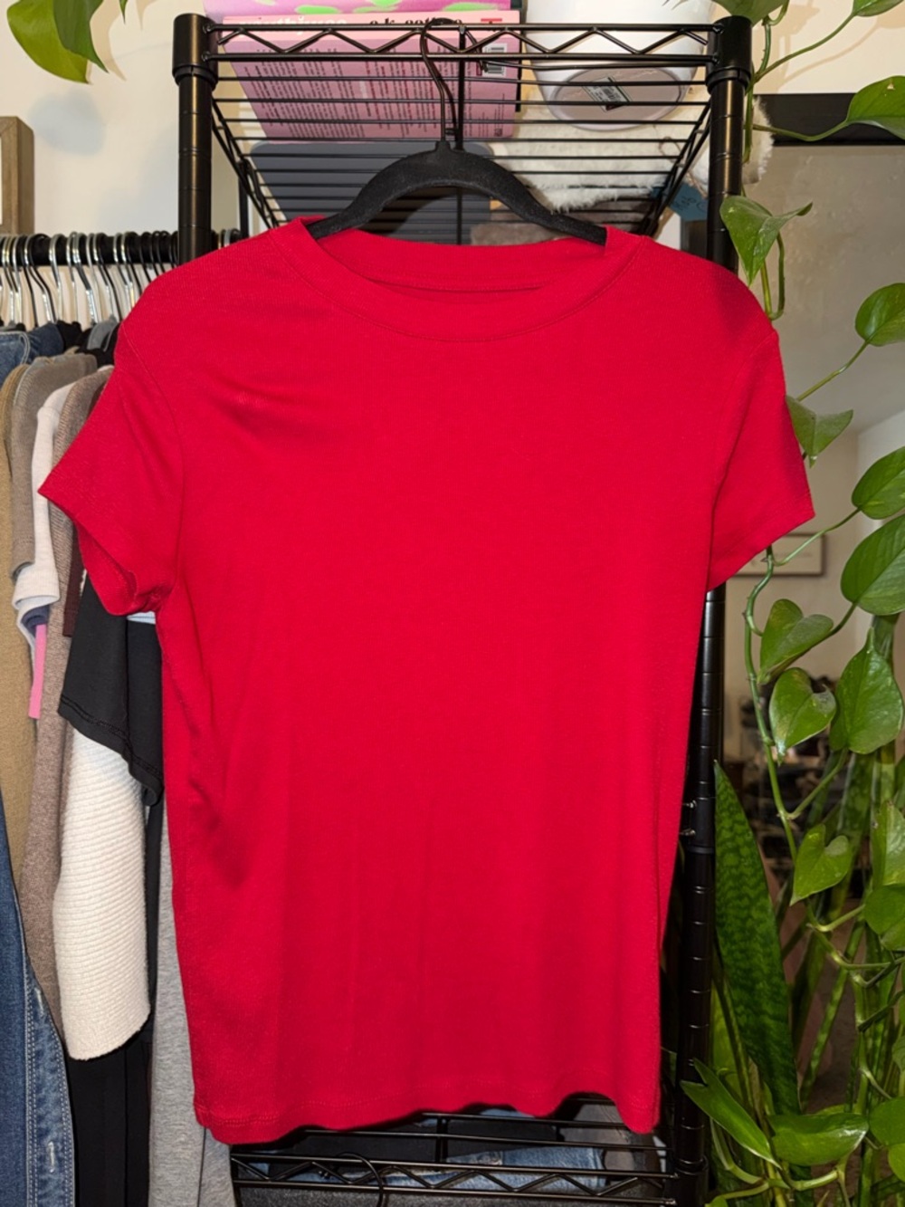 “a new day” Red Ribbed T-Shirt